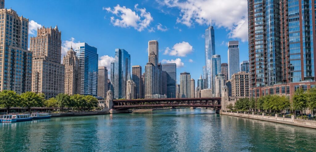 Chicago River and skyline, USA