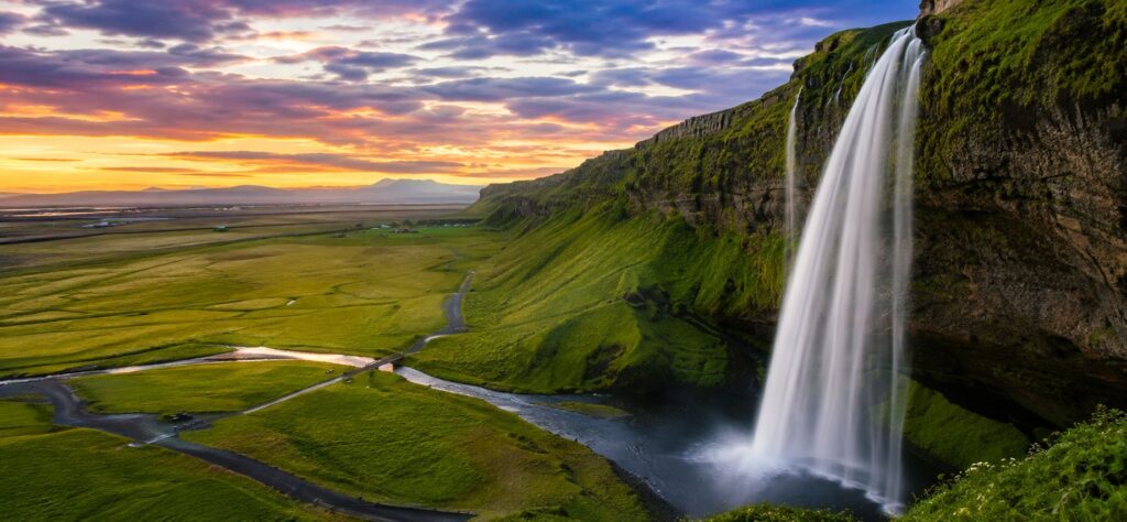 Waterfalls and lava fields, Iceland